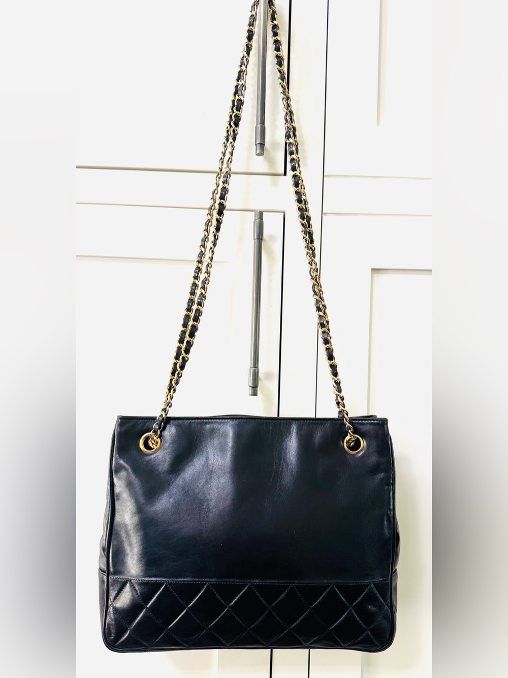 CHANEL Vintage Small Shopper Tote Shoulder Bag Black Lambskin + COA - Picture 13 of 14